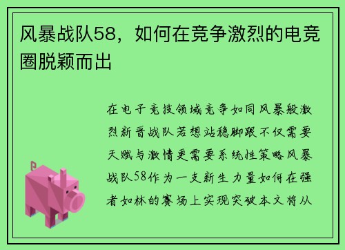 风暴战队58，如何在竞争激烈的电竞圈脱颖而出