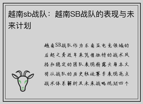 越南sb战队：越南SB战队的表现与未来计划